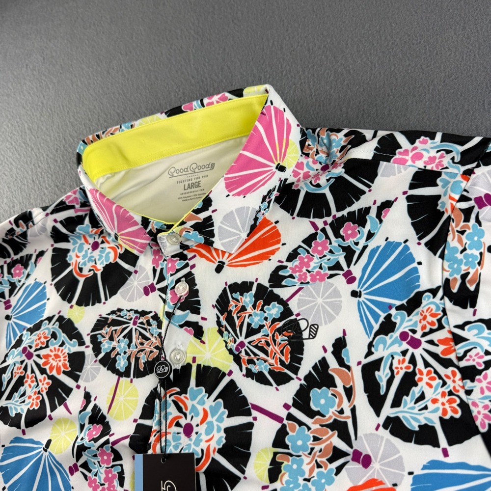 Good Good Shirt Mens L White Under My Umbrella Polo Golf Performance Stretch NEW